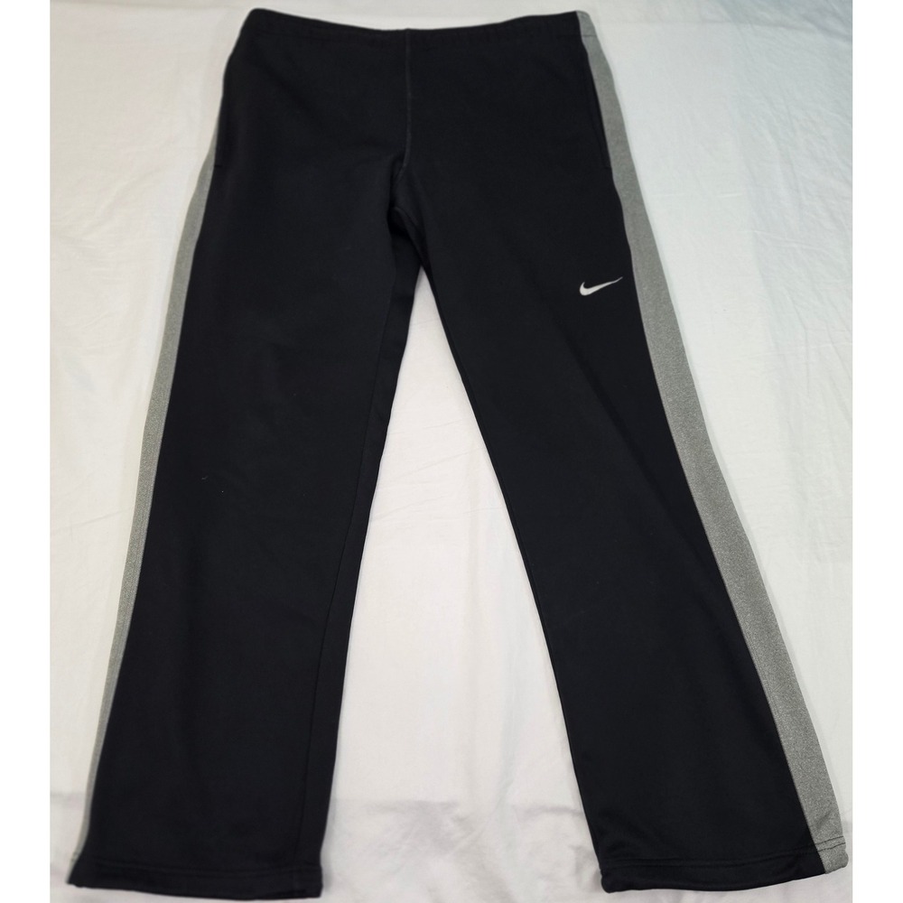 Nike Therma-FIT Mens M‎ Black Gray Stripe Athletic Training Pants Joggers Track